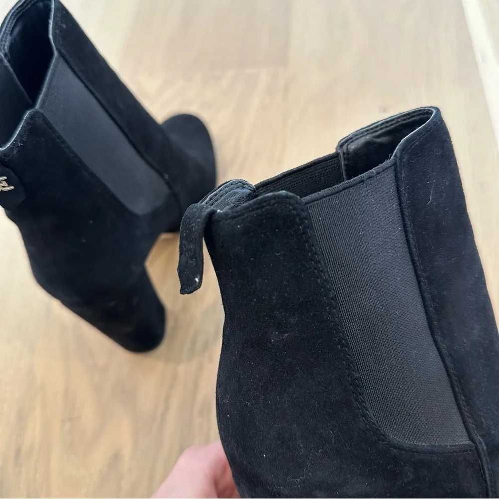 Sam Edelman Case Suede Block Heel Booties Short Ankle Boot Black Women’s 6.5